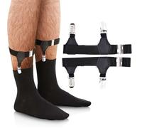UEIOAVL Tirantes para hombre, 1 par de ligas elásticas ajustables para calcetines de hombre con clips antideslizantes (negro)