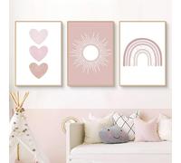 Ueiwffzo Juego de 3 pósteres, imágenes para habitación de niños, niñas, arco iris, color rosa, imágenes decorativas para habitación de bebé, sin marco (21 x 30 cm)