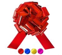 Üka • Lazo de Regalo Gigante. Diámetro de 40 cm. Lazo Grande para Regalo en Rojo Metalizado. Lazo de Regalo XXL para Coche, Bicicleta y Moto. Montaje Fácil y Reutilizable.