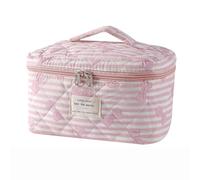 uekeboag Bolsa de maquillaje acolchada de viaje grande para mujer, bolsa de cosméticos de algodón floral, bolsa organizadora de artículos de aseo floral estética coqueta, 17 lazos a rayas