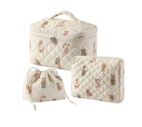 uekeboag Juego de 2 bolsas de maquillaje grandes acolchadas florales para mujer, bolsa de cosméticos grande acolchada de algodón, bonita bolsa de aseo de viaje, 3 cordones, Femenino y elegante
