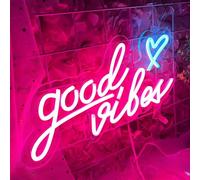 Uennm Good Vibes Letrero de Neón Personalizado, Rosa LED Word Neon Sign Letreros Decoración de Pared Letrero Neon Luminoso Letras Luces Neon para Bar, Pub, Hogar, Fiesta, Boda 40 * 20cm