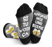 UEOTO Calcetines Humour Homme BIERE/JE JOUE/FOOT, Calcetines Hombre Fantasía Rigolotes Algodón, Idee Regalo Drole Noel Cumpleaños San Valentín para Hombre Mujer Pareja Colega Frere, Cerveza, 39-46