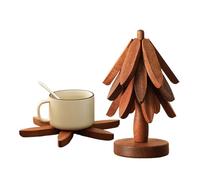 ürliche Holz Weihnachtsbaum Untersetzer Set - 4er Holz Dreibein Ständer Mit 1 Baumförmigem Topfuntersetzer, Faltbarer Für Heiße Speisen, Töpfe, Pfannen | Restaurante Für Haushalt Küche