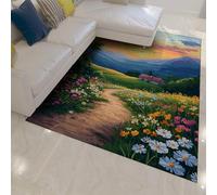 UERWOWELL 150x240cm Alfombra área Dibujos Animados país Camino Flores alfombras Grandes para la Sala Lectura del Aula Lavable Delgada Antideslizante Relajante decoración del hogar
