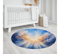 UERWOWELL Alfombra Abstracta Cloudscape 7ft - Estallido Blanco Nubes Azules Alfombras Redondas Impresas Lavador Pelo bajo Sala conferencias Decoración Oficina