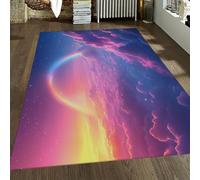 UERWOWELL Alfombra arcoíris Estilo Cuento Cuentos 80x150cm Nubes Suelo Estampadas en Rosa y Morado alfombras Pelo bajo Lavadora en máquina habitación del bebé y Dormitorio decoración