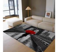 UERWOWELL Alfombra área Escena la Ciudad lluviosa Paraguas Rojo Mujer Caminando y patrón Puente Alfombras Pelo bajo para la Sala Estar el Dormitorio el Pasillo la Oficina 150x200cm
