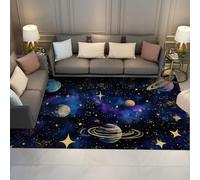 UERWOWELL Alfombra área Galaxy Clouds 140x200cm Estrellas y Planetas mágicas Estampadas Pelo bajo para la Biblioteca Decoración del Suelo Azul y Morado del Aula la Biblioteca