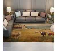 UERWOWELL Alfombra Campos Amarillos Vida en el Campo pastos Paisaje Animales Granja ovejas Vacas y Viejo patrón Granero alfombras Delgadas para la Cocina 90x180cm