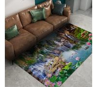 UERWOWELL Alfombra China de Arte Feng Shui 180x250cm Estanque de Loto Paisaje montañoso alfombras Finas Paisaje Oriental de Cascada con un Amanecer Alfombra Antideslizante