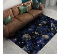 UERWOWELL Alfombra Cielo Nocturno Cósmico 160x200cm Alfombras Pelo bajo Estampado Estrellas y Planetas Espaciales Soñadoras para la decoración del Suelo Azul y Morado en la Entrada la Oficina