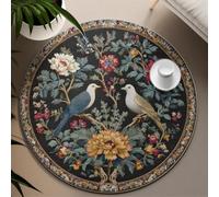 UERWOWELL Alfombra Circular Vintage Birds & Blooms 140cm Alfombras Florales jardín Chino Alfombra Pelo bajo Lavable para el rincón té Decoración clásica del hogar