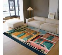 UERWOWELL Alfombra Ciudad Tropical 180x270cm Arquitectura Vibrante y alfombras Suelo con patrón Cactus Lavado a máquina Pelo bajo sofá del salón Decoración Festiva