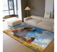 UERWOWELL Alfombra Cuentos 180x270cm Perro Grande y niño Leyendo en Pradera Estampado Alfombras Pelo bajo para la habitación la guardería Tema Amistad Decoración del Suelo