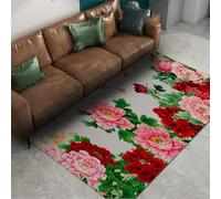 UERWOWELL Alfombra de área de Estilo Tradicional asiático 150x200cm Peonías en Flor y Mariposas y Aves Alfombras Estampadas Caligrafía auspiciosa Alfombra de Pelo bajo