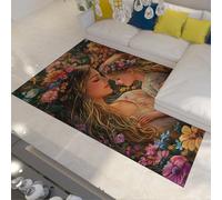 UERWOWELL Alfombra de jardín de Flores soñadora 120x180cm Abrazo romántico de Madre e Hija Entre Flores en Flor Alfombra Alfombras Fina Lavable para la Esquina de Lectura