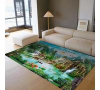 UERWOWELL Alfombra de Oficina Feng Shui Oriental 150x240cm Paisaje Auspicioso con patrón de pez Koi alfombras Finas y Estilo Atractivo Alfombra Antideslizante