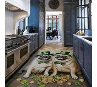 UERWOWELL Alfombra de Zona Lucky Pug con Sombrero Verde y Monedas de Oro Perros adorables alfombras Finas 90x120cm Lavable Antideslizante Feliz decoración Festiva del salón