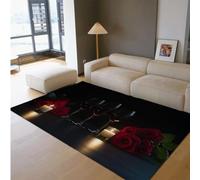 UERWOWELL Alfombra decoración Bodas Alfombra romántica a la luz Las Velas y patrón Rosa roja Alfombras Delgadas Antideslizantes para la Sala Estar Pasillo Restaurante del Hotel 120x180cm