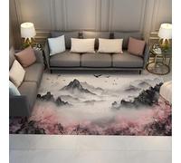 UERWOWELL Alfombra del país Las Maravillas Oriental Estilo Tinta China montañas pájaros Flores patrón alfombras Delgadas para la Sala Estar la Oficina el Pasillo 60x120cm