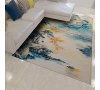 UERWOWELL Alfombra estética Oriental 80x150cm Lavado Tinta China Área Paisaje Alfombras Pelo bajo y Lavable Sala Estudio Escena montaña y Lago Decoración del Suelo