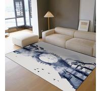 UERWOWELL Alfombra Estilo Ink Wash 100x200cm Pueblo del río Chino con Alfombrillas Paisaje en un Antiguo Puente Alfombra Pelo bajo para decoración Oficina en salón