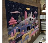 UERWOWELL Alfombra Estilo Mágico 120x180cm Cabañas Multicolores con Siluetas Animales Felpudos Puerta Felpudos Pelo bajo para la decoración del Dormitorio la habitación del bebé