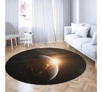 UERWOWELL Alfombra Fina con Tema Espacial 8ft - Planeta Luminoso y Cielo Estrellado cósmico con Estampado alfombras Redondas y decoración futurista del Suelo para Aula Estudio