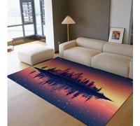 UERWOWELL Alfombra Grande Arte ensueño Ciudad y Bosque Silueta Creativa Colores degradados patrón Cielo Estrellado alfombras Delgadas para la Sala Estar del Dormitorio 140x200cm