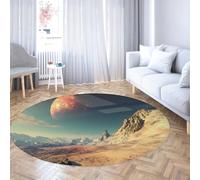 UERWOWELL Alfombra Interior Estilo Aventura 6.7ft - Paisaje desértico cósmico Alfombras Redondas Sala conferencias Lavable Pelo bajo Biblioteca Museo Decoración del Suelo
