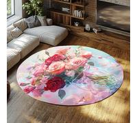 UERWOWELL Alfombra la habitación la Chica soñadora 200cm Mariposas revoloteando y Vibrantes alfombras Redondas Pelo bajo con Estampado Rosas para decoración romántica Nuevo Matrimonio