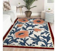 UERWOWELL Alfombra Lavable de Pelo bajo 140x200cm Flores Naranjas patrón de Hojas Azules alfombras Grandes y Suaves para salón Dormitorio Pasillo Alfombra Antideslizante