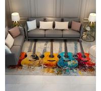 UERWOWELL Alfombra Lavable Pelo bajo Guitarra Colorida Shabby Chic Alfombrillas Antideslizantes para el salón Clases Amante la música Estudio Decoración hogar 90x120cm