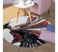 UERWOWELL Alfombra Redonda Arte Moda 5ft - Patrón Moderno Retratos Mujer Tapetes Finas Suelo Diseño Kimono japonés Decoración para el vestidor del Estudio