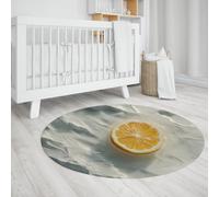 UERWOWELL Alfombra Redonda Beige 150cm Naranja Vibrante cítricos con Estampado rodajas limón alfombras Finas Estampado lonchas limón Salones Modernos Alfombra Cocina Antideslizante Lavable Interior