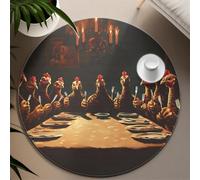 UERWOWELL Alfombra Redonda Estilo Granja 120cm Patrón Escena Mesa Cena Pollo Alfombra Piso Suave Pila Baja para Sala Estar Cocina Plegable portátil