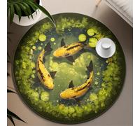 UERWOWELL Alfombra Redonda Estilo impresionista 200cm Luz del Sol en el Estanque koi Nadadores y alfombras flotantes vegetación Alfombra Pelo bajo para un rincón mágico