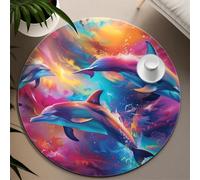 UERWOWELL Alfombra Redonda Fantasy Ocean 140cm Alfombras Delgadas con patrón Delfines Coloridos para Sala Estar habitación guardería Dormitorio Sala Juegos fácil Limpieza Antideslizante