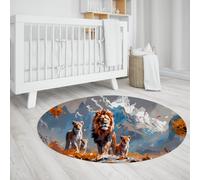 UERWOWELL Alfombra Redonda la Familia del león Montañas Nevadas y praderas Alfombra Suelo con patrón Vida Silvestre para Sala Estar Dormitorio Lavable Pelo bajo 120cm