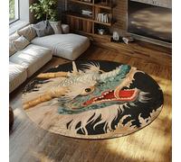 UERWOWELL Alfombra Redonda Oriental Dragon 90cm Esterilla Decorativa Antideslizante Estampado Arte asiático con Estampado mitos Suaves y Lavables para Cocina Pasillo Dormitorio