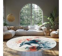 UERWOWELL Alfombra Redonda Pelo bajo Arte Acuarela Olas del océano y patrón Delfines Alfombras Piso para Sala Estudio Dormitorio Estudio Fácil Limpiar 150cm