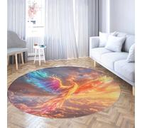 UERWOWELL Alfombra Redonda Sea of Clouds 180cm Paisaje Amanecer Colorido patrón fénix Volador Alfombras Delgadas para Sala Estar Dormitorio Lavable Antideslizante