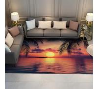 UERWOWELL Alfombra romántica del área del Amanecer Relajación Vacaciones Palmeras Tropicales Paisaje la Puesta del Sol Junto al mar Alfombras Delgadas para el baño la Sala Estar 100x150cm