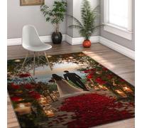UERWOWELL Alfombra romántica para Bodas 120x200cm Vestido y Novio paseando por senderos Cubiertos pétalos Rosa Estampado Alfombrillas Pelo bajo Decoración Dormitorio ensueño