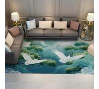 UERWOWELL Alfombra Suelo Elegant Cranes 120x200cm Grúas Blancas Que surcan Entre pinos Verdes y Nubes Ligeras Estampado Alfombras Pelo bajo Decoración la Sala meditación té