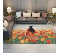 UERWOWELL Alfombra Suelo Tulip Fields 200x300cm - Esterilla Antideslizante Interior Retro Exotic Girl Estampado Suave y Lavable Alfombras Finas Rústico Romance para Cualquier Espacio