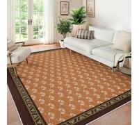 UERWOWELL Alfombras acogedoras para dormitorios 120x200cm Borde marrón moqueta geométrica Pelo bajo en Forma Abanico Blanco Elegante tradición decoración del salón y Dormitorio Lavadora a máquina