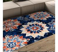UERWOWELL Alfombras Acuarela Tropical Boho Floral Coral Azul botánica Lavable Alfombra Franela Suave Pelo Corto Antideslizante Plegable tapete salón Dormitorio Comedor 180x250cm