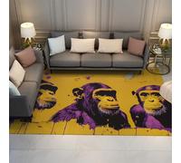 UERWOWELL Alfombras área Arte Pop Vibrante Animales Salvajes Patrón Mono Alfombra Delgada para lavandería Dormitorio Pasillo Entrada Amarillo y Morado 60x120cm